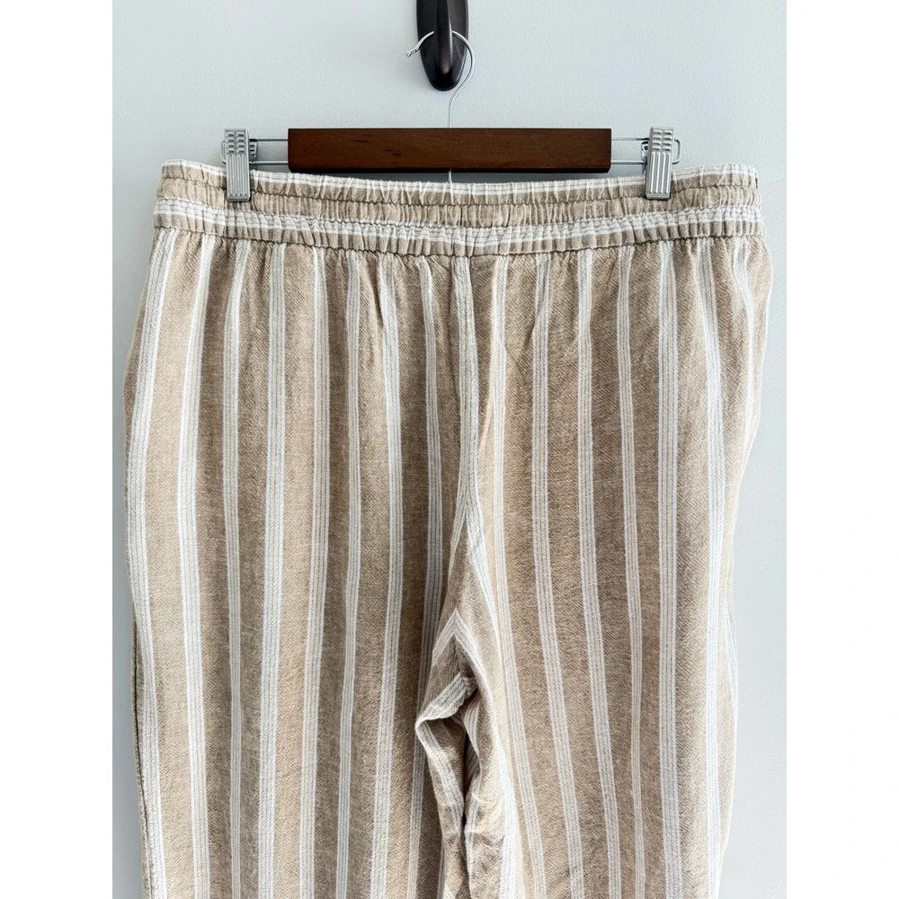 Banana Republic Linen Blend Striped Pull On Pants Tan White Drawstring Large
